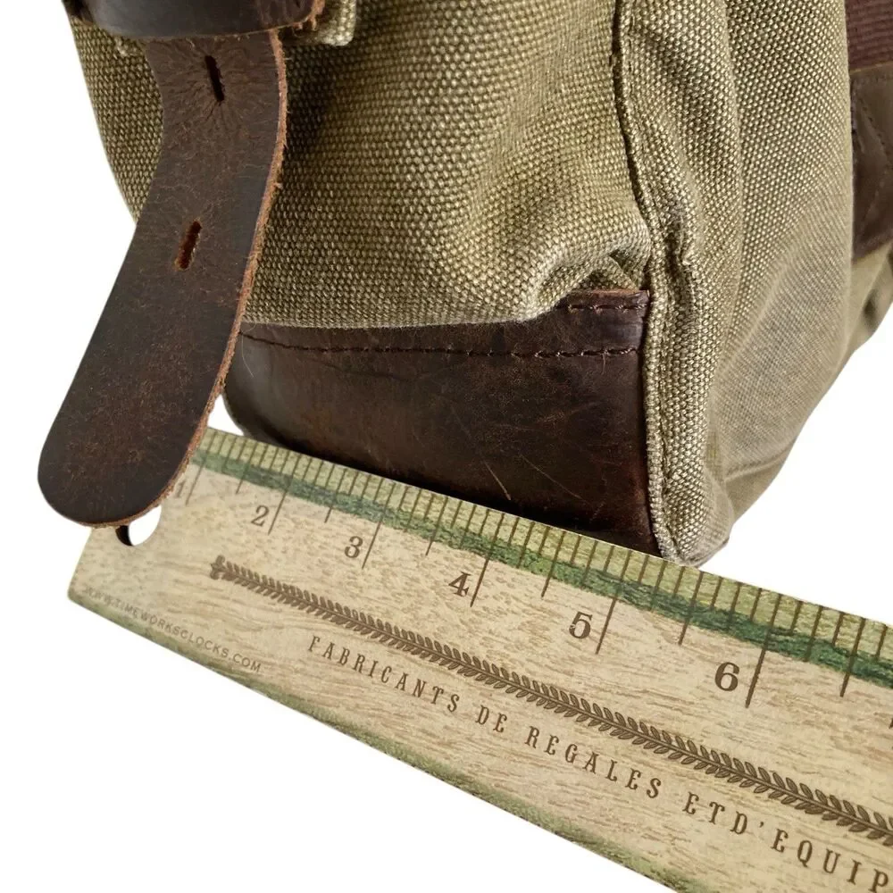 Vintage Military Leather Canvas Laptop Bag Messenger Army Green Adjustable Strap